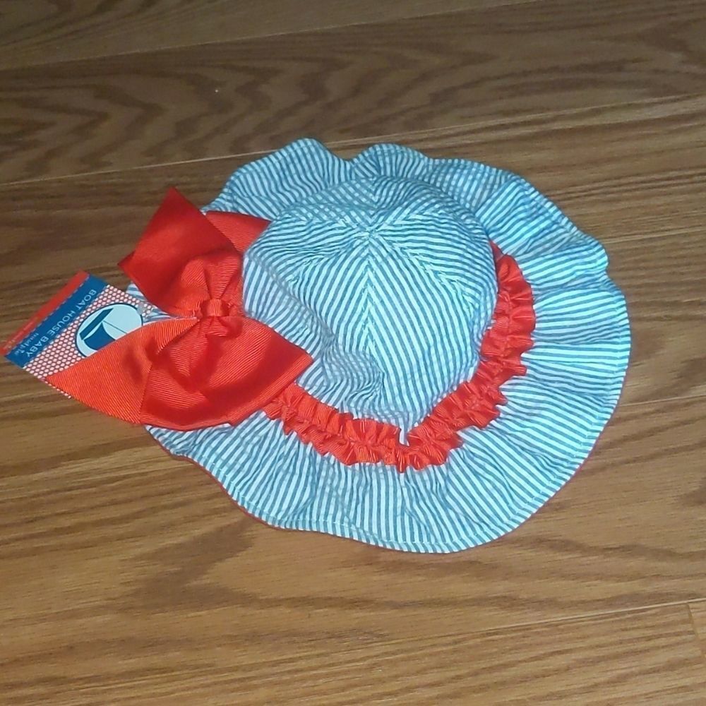 Mudpie  Blue seersucker sun hat  0-12 months NWT